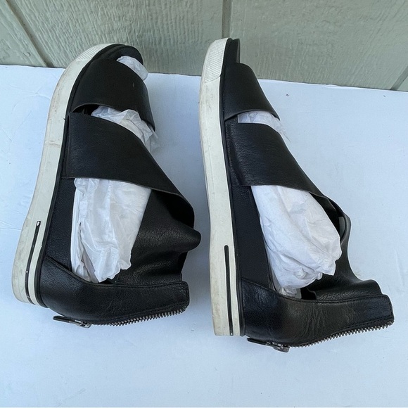 Eileen Fisher‎ Sandals Womens 9 Black Sport Tumbled Leather Wedge Heel Sneaker - Picture 11 of 16